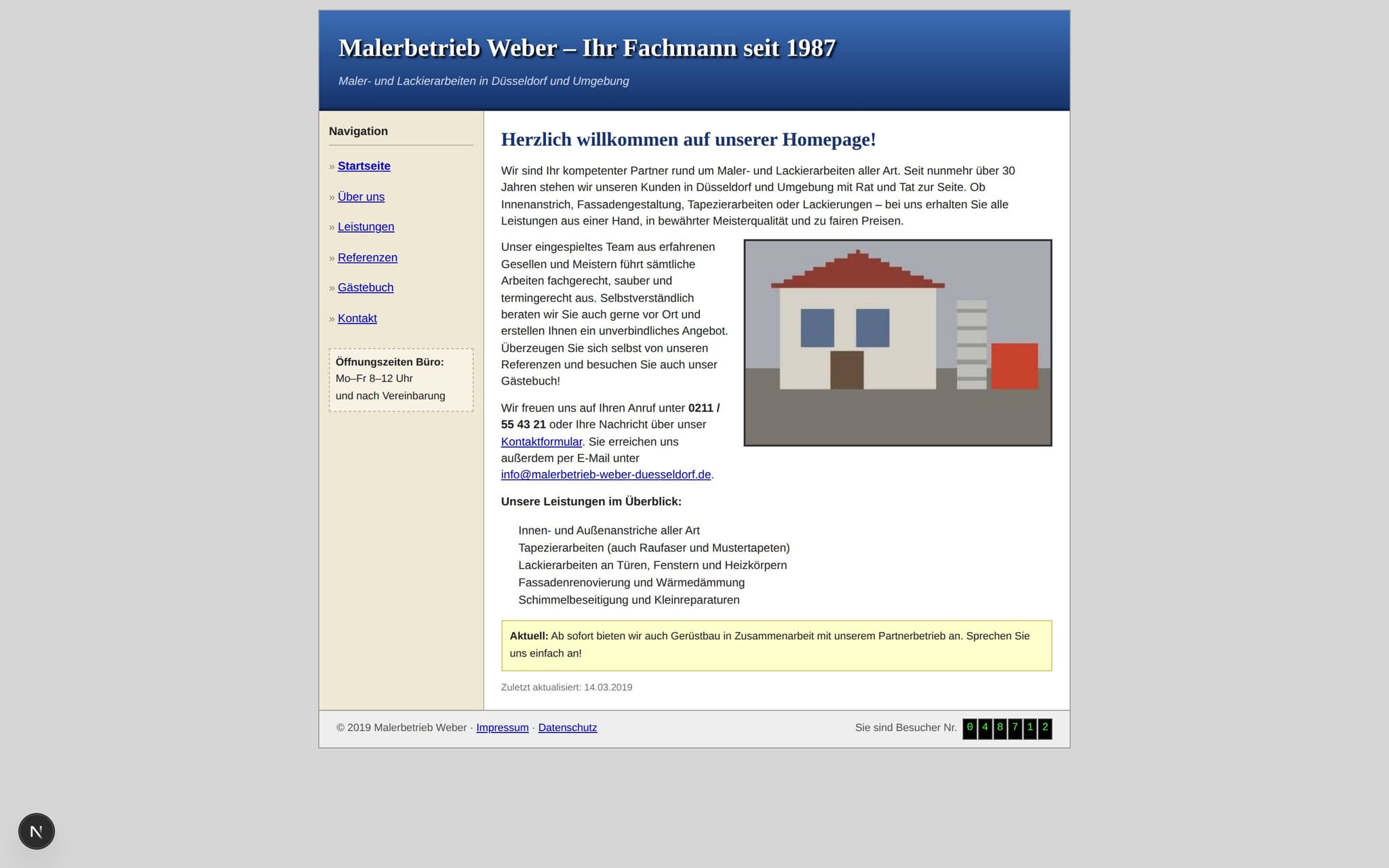 Veraltete, graue Website eines Handwerksbetriebs vor dem Relaunch